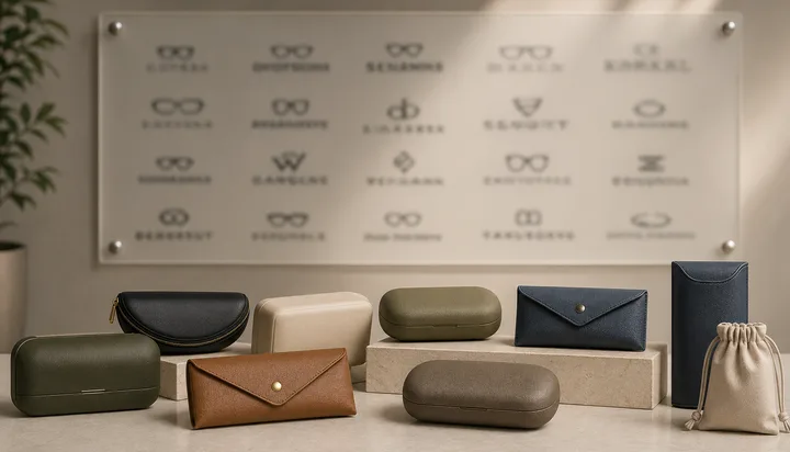 Eyewear case collection displayed for brand programs